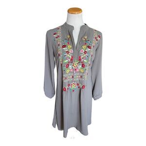 Womens Paloma Vivacity Floral Embroidered Split Neck A Line Dress - Sz M